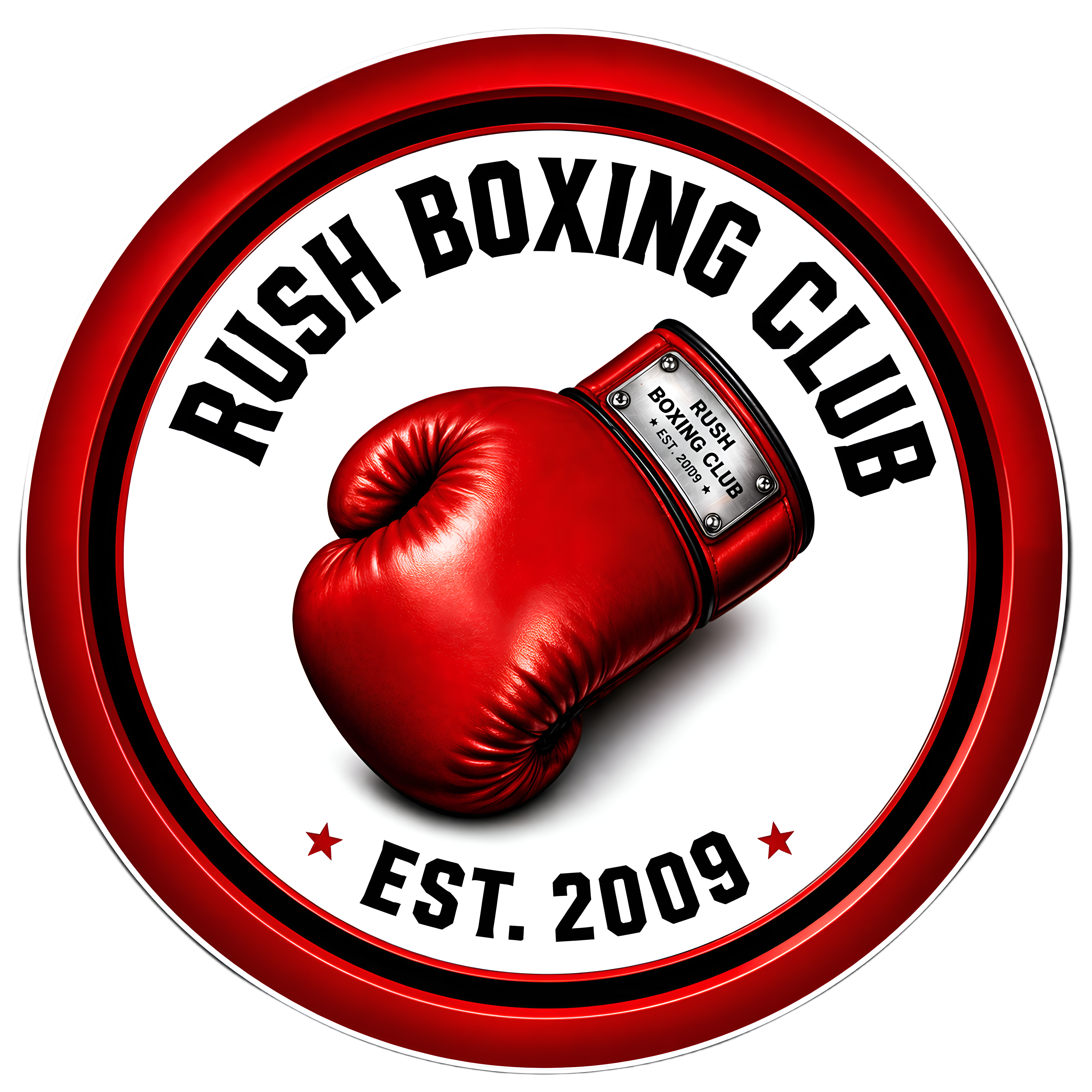Rush Boxing Club red boxing glove crest, established 2009